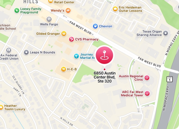 Map showing office location in Austin, Texas